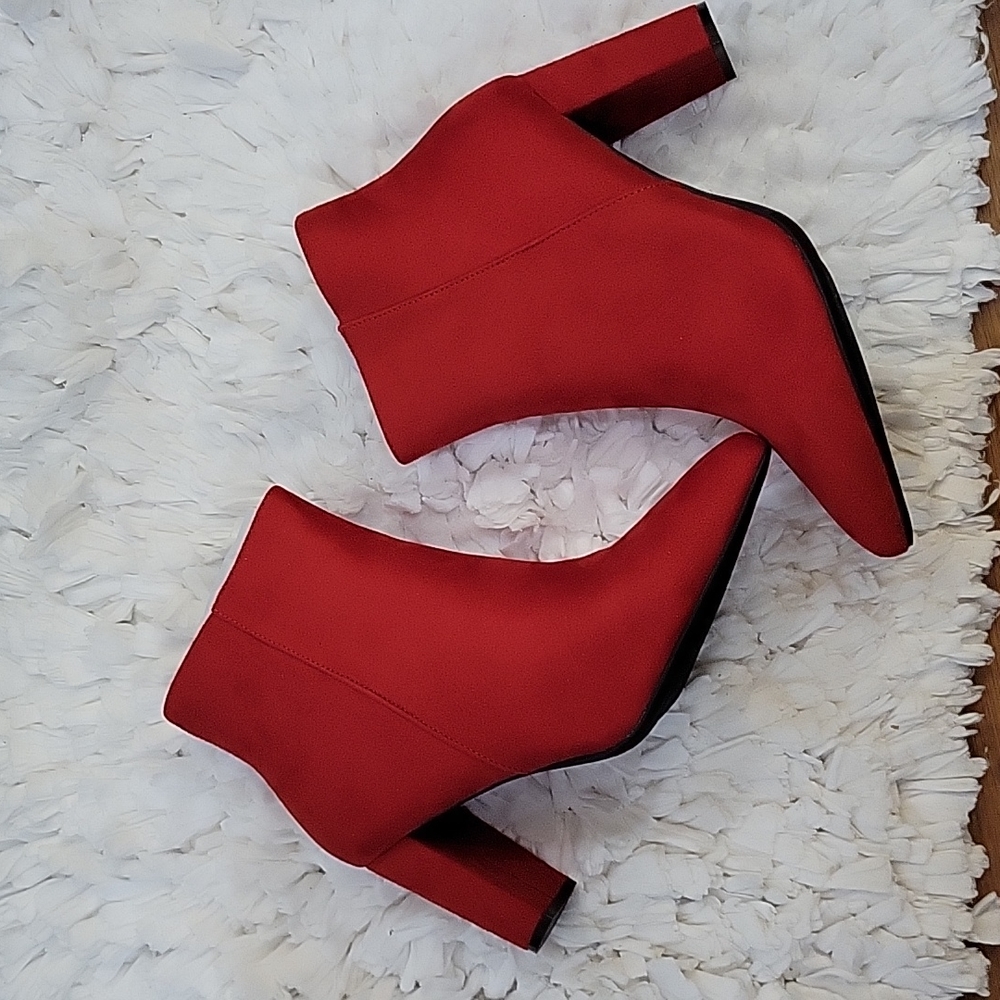 Dream Pairs Sianna red suede Chunky 3.5" High Heel ankle boots zippers 11 NEW…